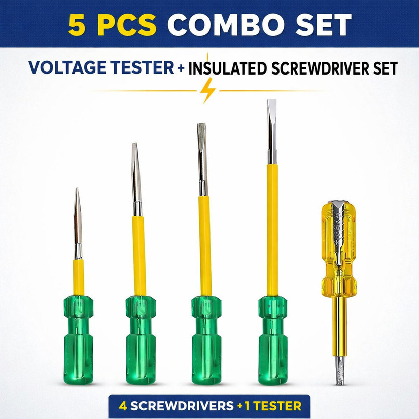 PRECISTO Screwdriver Set 5 PCS | 2 in 1 Reversible Flat & Phillips with Voltage Tester Combination Screwdriver Set(Pack of 5)