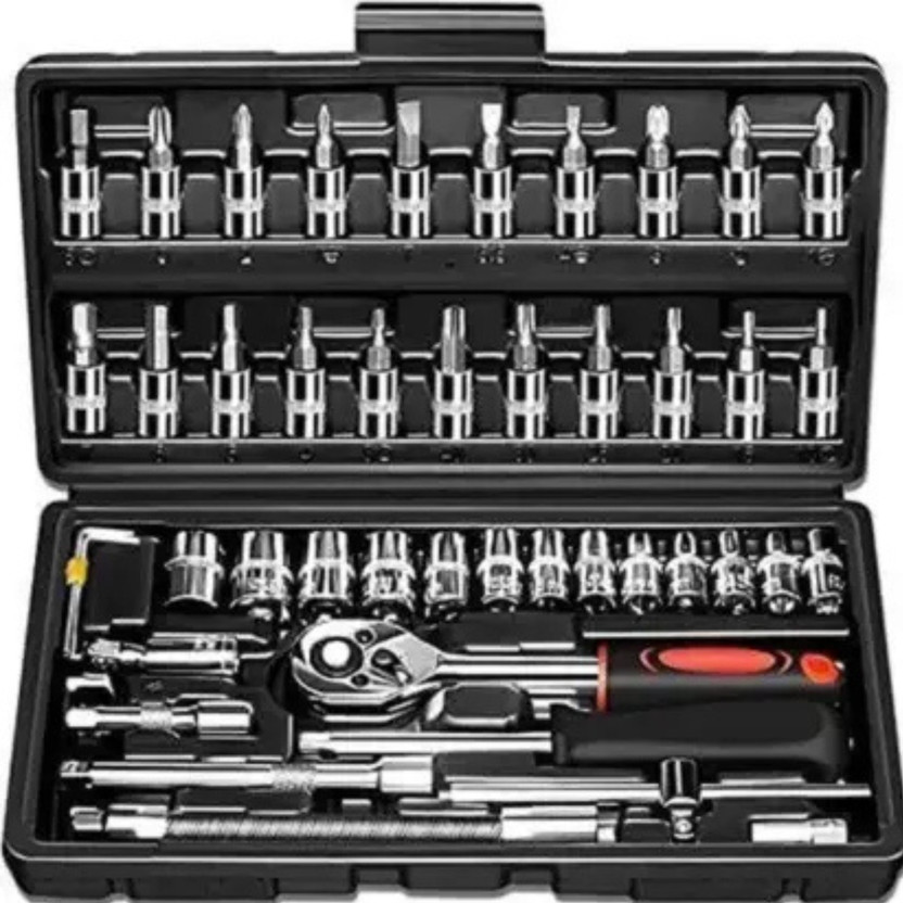 HV Enterprise Complete 46-in-1 Socket and Ratchet Wrench Tool Kit for Home Garage Repairs Long Handle Screwdriver Set(Pack of 1)
