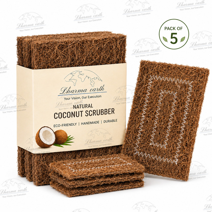 DHARMA EARTH DE Natural Coconut Nut Scrubber for Kitchen Cleaning| Scrub Pad(Large, Pack of 5)