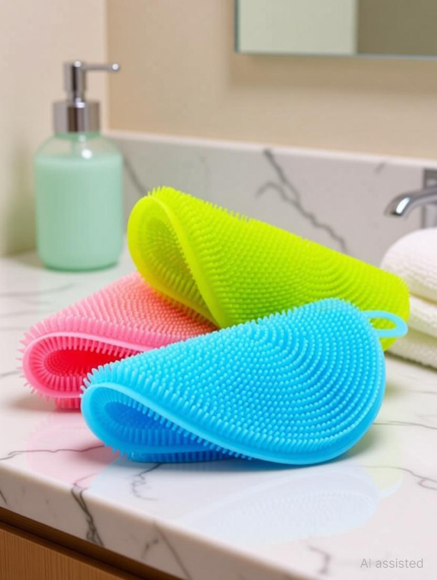 VENBUY Silicone Washing Sponge Silicone Dish Scrubber Fruit and Vegetable Washing Brush Round Scrubber Pad Multipurpose Silicone Dishwashing Tools for Kitchen Scrub Pad (Pack 03) Scrub Pad(Regular, Pack of 3)