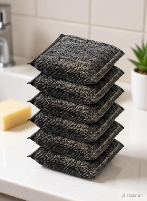 NIKYANKA sponge scrubber with steel mesh( pack of 6) Scrub Pad, Scrub Sponge(Medium, Pack of 6)