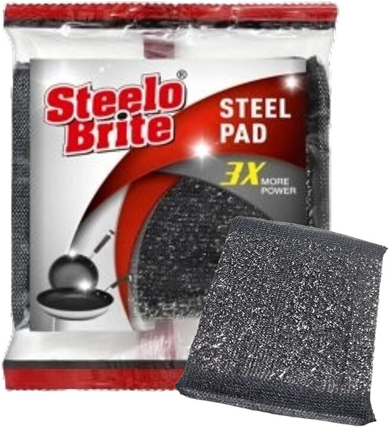 steelo Brite 3X Steel Scrub - Stainless Steel Utensil Dish wash, Black Steel Scrubber Pad Scrub Pad(Regular, Pack of 6)