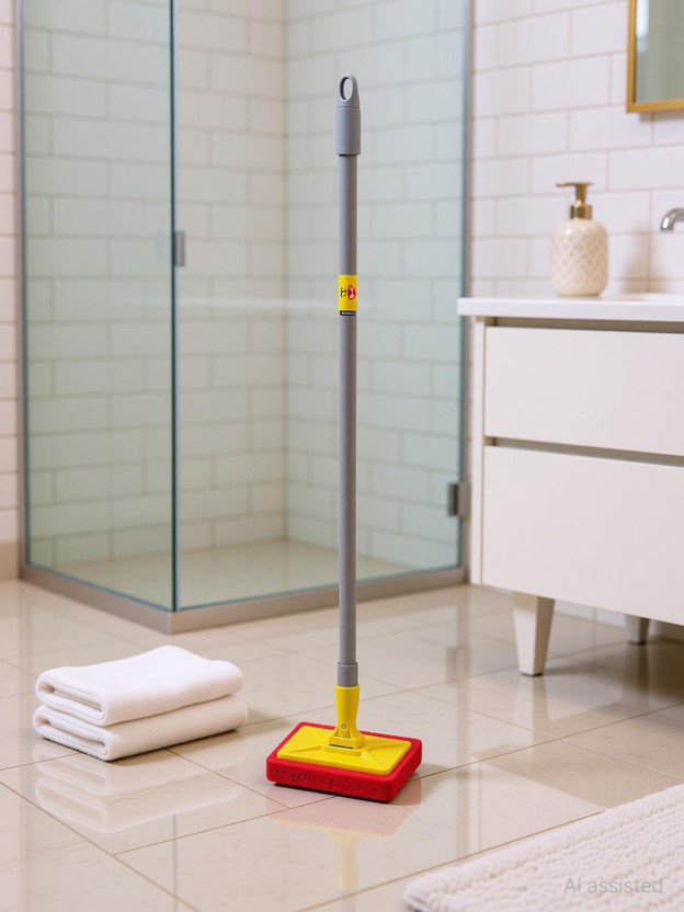 HIC Scrubber Brush with Rod for Washing and Scrubbing Floor/Tile/Corner Scrub Pad, Scrub Pad(Regular)