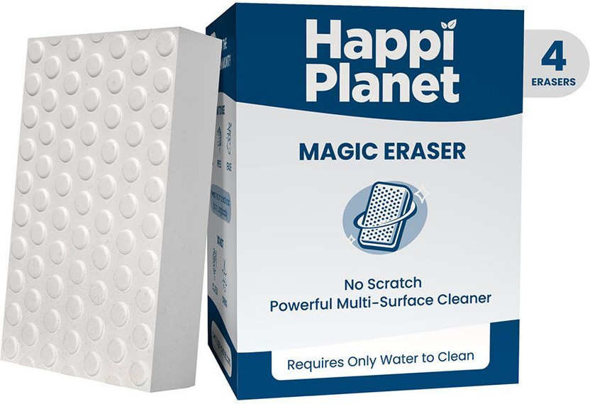 Happi Planet Magic Eraser | Pack of 4 | No Scratch Multi-Surface Cleaning Sponge Scrub Sponge, Sponge Wipe, Scrub Pad(Regular, Pack of 4)