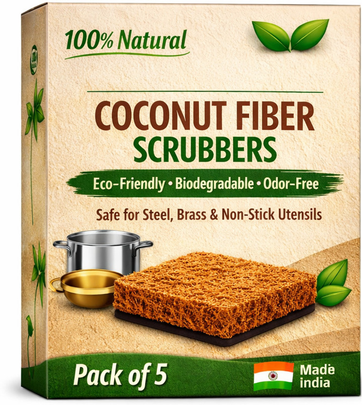 SoftVibes SoftVibes Coco Coir Dishwash Scrubber, Eco-Friendly, Safe & Chemical-Free, Scrub Pad(Regular, Pack of 5) - Flipkart Deal