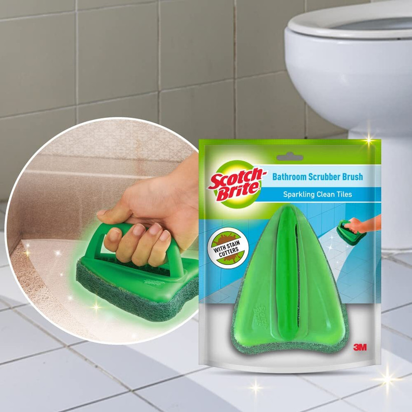 Scotch-Brite Bathroom Brush with abrasive scrubber for superior tile cleaning Scrub Pad(Regular)