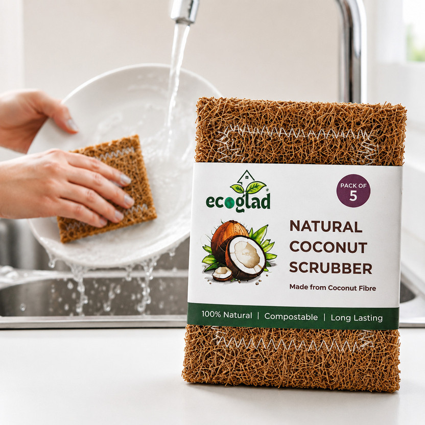 EcoGlad EcoGlad Coconut Scrubber Pad for kitchen | Eco-Friendly Dish Washing Scrub | Pack of 5 Scrub Pad(Regular, Pack of 5) - Flipkart Deal