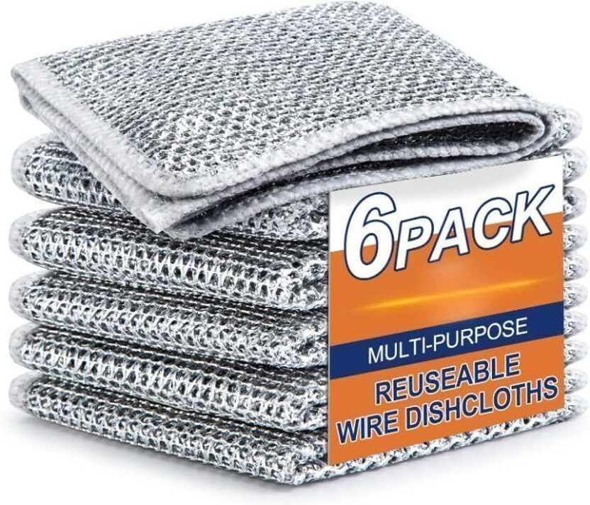 SK RAYAN Non-Scratch Wire Dishcloth & kitchen, Easy Rinsing,Reusable,Sinks Wet and Dry Iron Cleaning Cloth(6 Units)