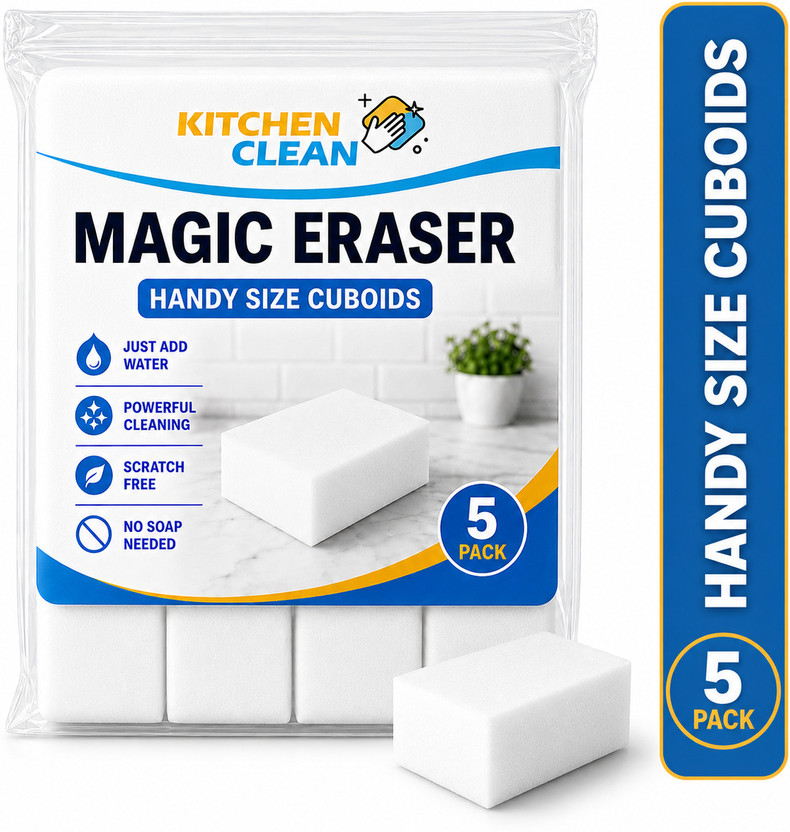 KITCHEN CLEAN Magic Eraser Cuboid Wall Stain Lime Scale Hard Water Stain Remover Scrub Sponge(Small, Pack of 5)