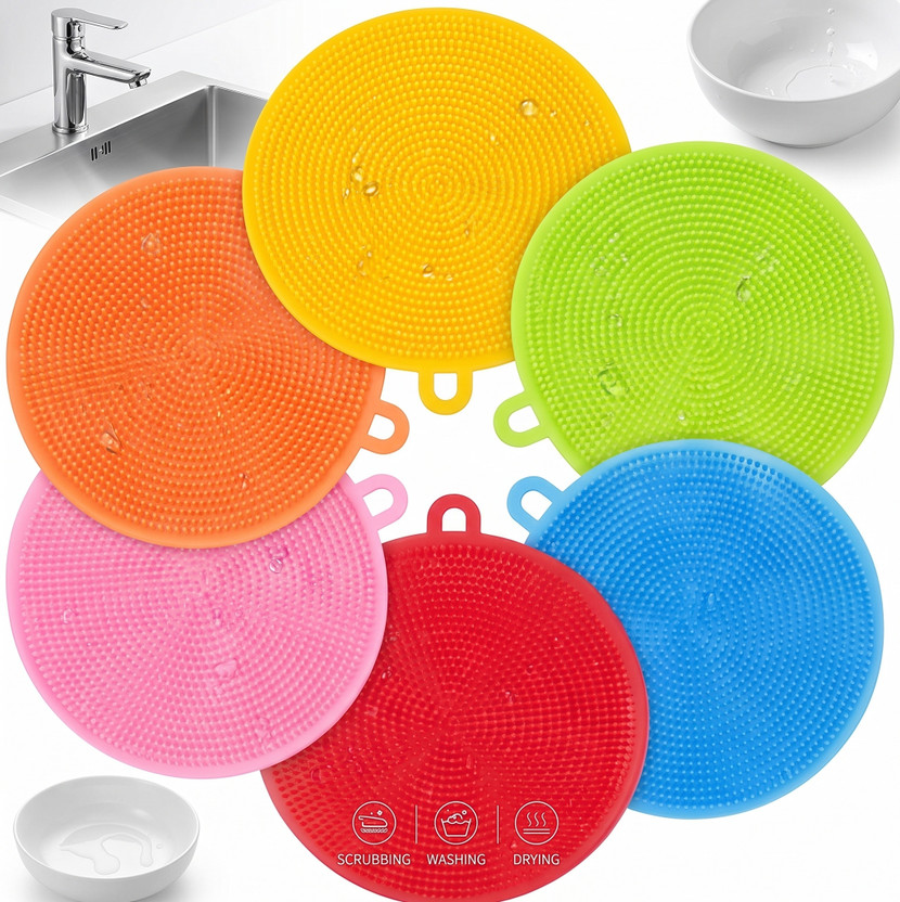 balerion Silicone Dishwasher Scrub/Dish Washing Sponge Scrubber/Brush/Pot Holder(4) Scrub Pad(Regular, Pack of 6)