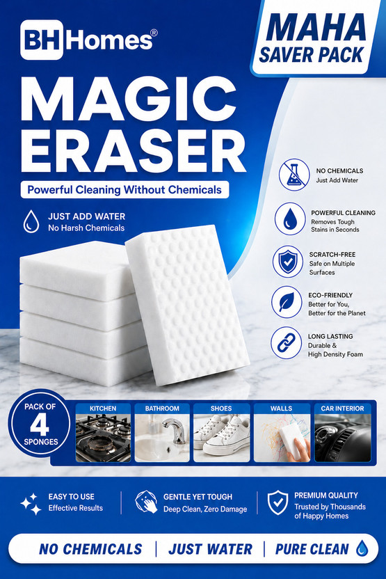 Kleenest Magic Eraser Strong Magic Eraser for Home & Kitchen Stain Cleaning Sponge Wipe(Regular, Pack of 4)