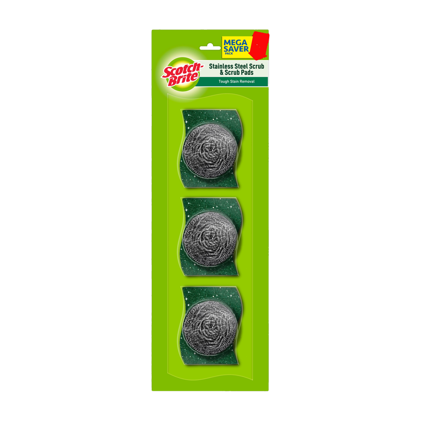 Scotch-Brite Stainless Steel Scrubber With Silver Sparks Scrub Pad(Regular, Pack of 3)