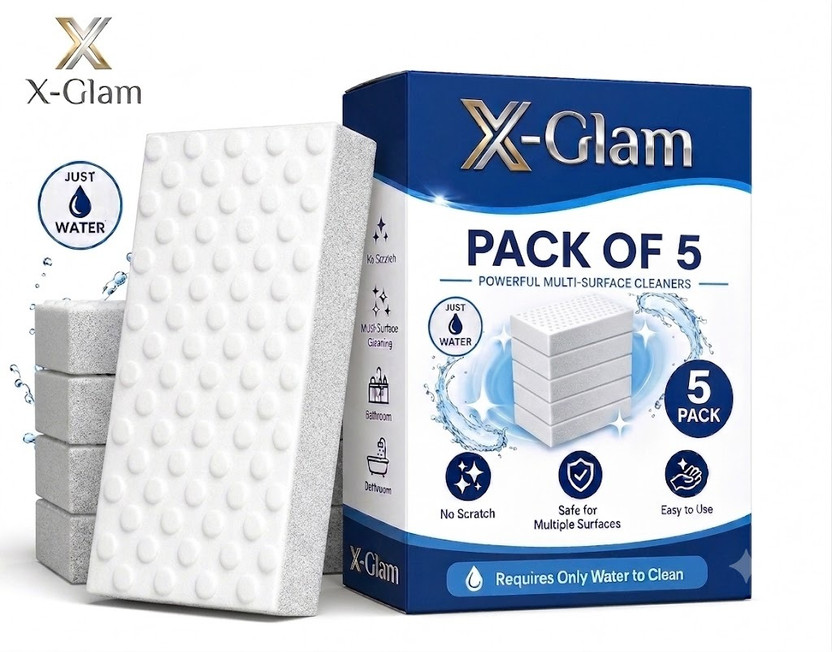 X - Glam Magic Eraser Cleaning Sponge for Kitchen Bathroom Walls Multi Surface 5 Pack Scrub Sponge(Medium, Pack of 5)