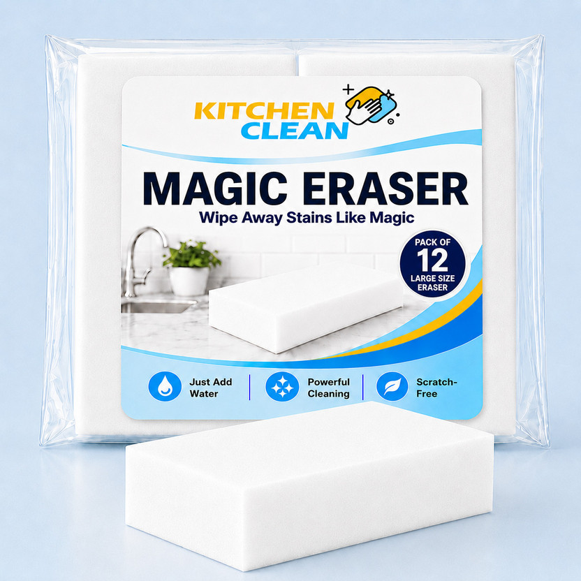 KITCHEN CLEAN Magic Eraser Sponge for Stain, Wall Pencil Marks and Lime Scale Remover Scrub Sponge(Regular, Pack of 12)