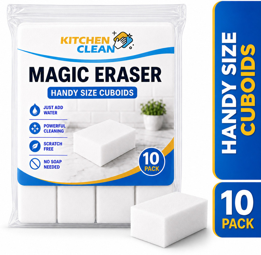 KITCHEN CLEAN Magic Eraser Cuboid Wall Stain Lime Scale Hard Water Stain Remover Scrub Sponge(Medium, Pack of 10)