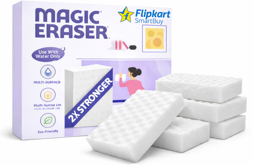 Flipkart SmartBuy Magic Eraser Sponge for Tough Stains Scuff Marks on Wall Kitchen Bathroom Scrub Sponge, Scrub Pad(Large, Pack of 5)