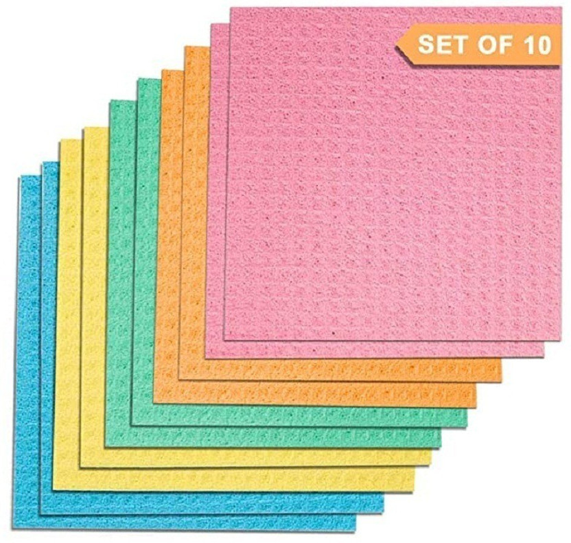 household hub Kitchen & Household Cleaning Sponge Wipe Scrub Sponge (Regular Pack of 10) Sponge Wipe(Large, Pack of 10)