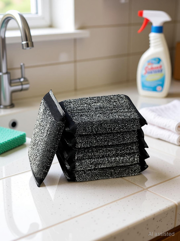 Mohprit Steel Wire Non-Scratch Reusable Dish Washing Sponge for Kitchen Black Scrubber Scrub Sponge, Scrub Pad, Stainless Steel Scrub(Regular, Pack of 5)