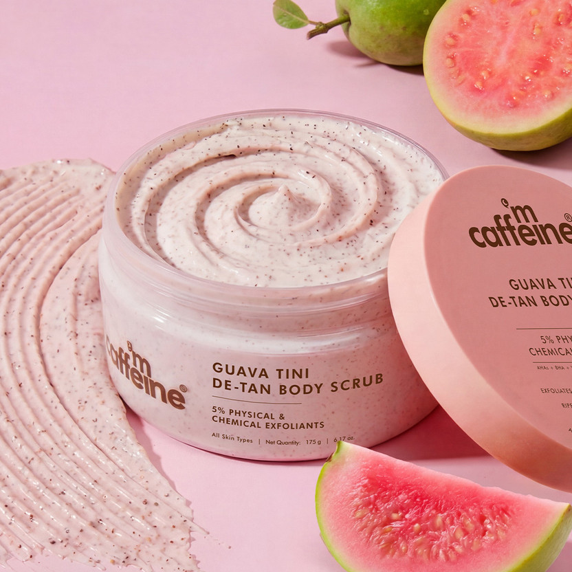 mCaffeine Guava De-Tan Body Scrub | 5% Natural & Chemical Exfoliants For Tan-Free Skin Scrub(175 g)