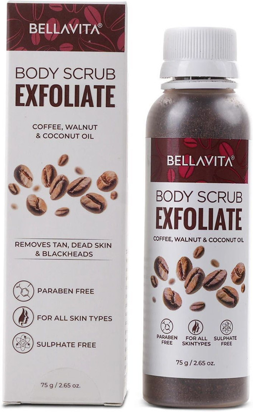 BELLAVITA Coffee Face & Body Scrub For Skin Brightening De-Tan Ayurveda, Exfoliate Knees, Elbows, Face, Scalp, Arms Etc Scrub(75 g)