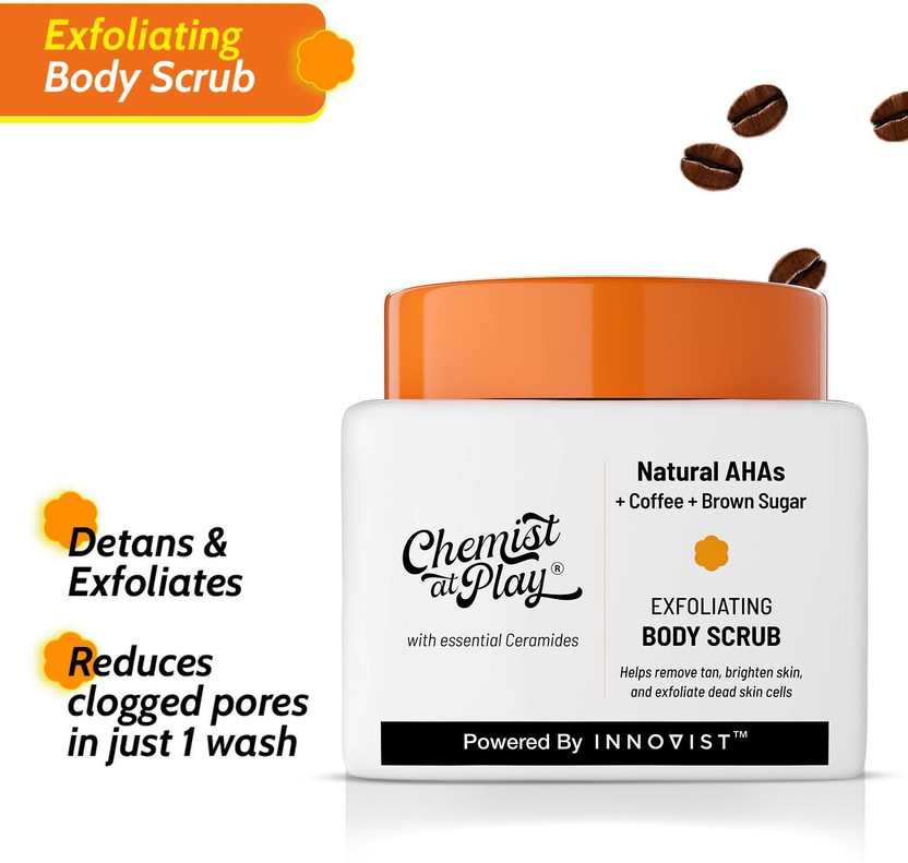 Chemist at Play Exfoliating Coffee Body Scrub for Tan Removal, Soft-Smooth Skin with natural AHA Scrub(75 g)