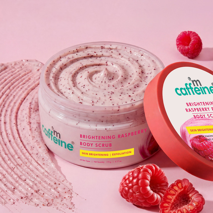 mCaffeine Brightening Raspberry De-Tan Body Scrub | Lactic & Glycolic Scrub(175 g)