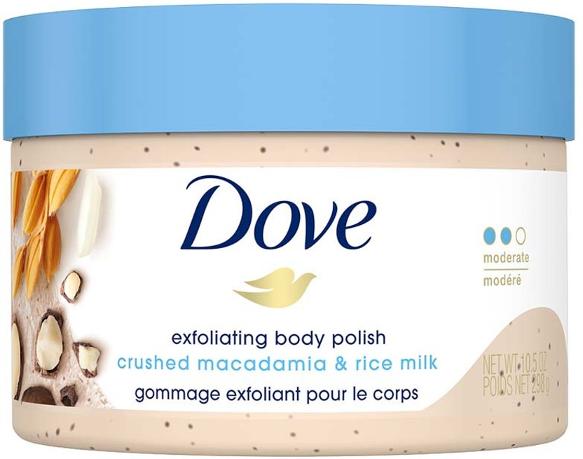 DOVE Exfoliating Body Polish Crushed Macadamia & Rice Milk for Dry Skin, 298g Scrub(298 g)