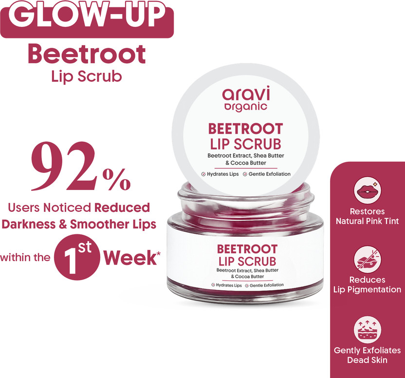 Aravi Aravi Organic Beetroot Lip Scrub with Shea Butter for Dark, Chapped, Pigmented & Brightening Scrub(15 g) - Flipkart Deal