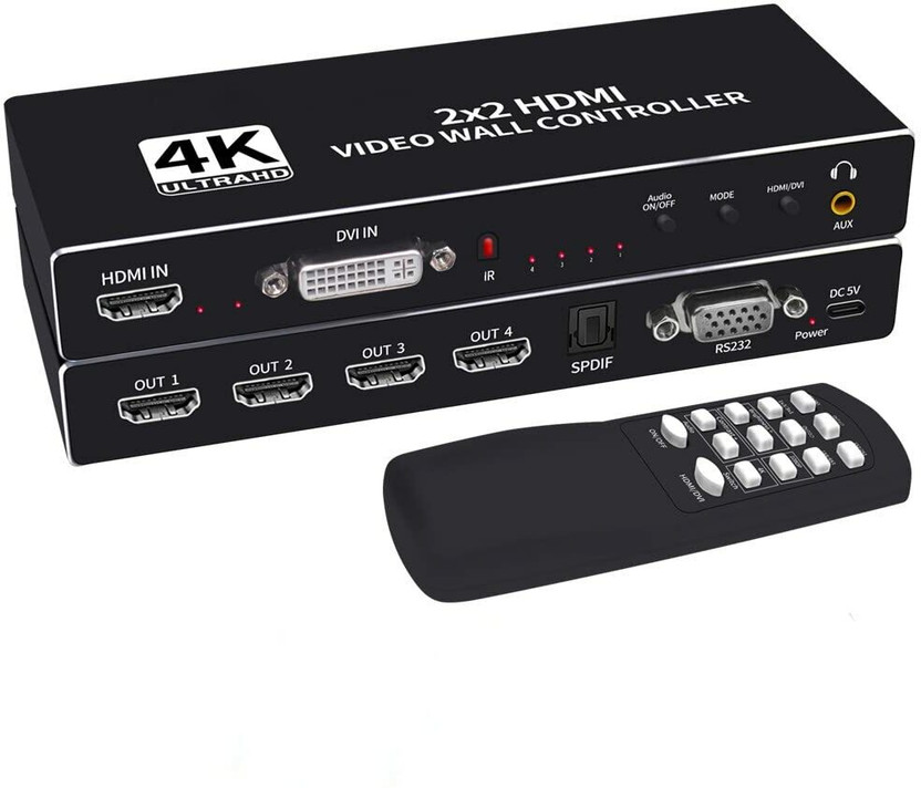 Etzin Etzin 4K 2x2 HDMI Video Wall Controller DVI TV Wall Processor with Audio(EPL-907H) Media Streaming Device(Black) - Flipkart Deal