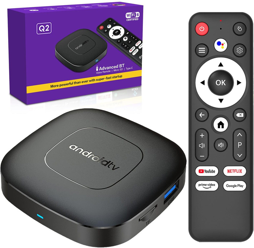 DIVYE Q2 Android TV Box 4K Smart TV Box 4GB RAM + 32GB Storage Media Streaming Device(Black)