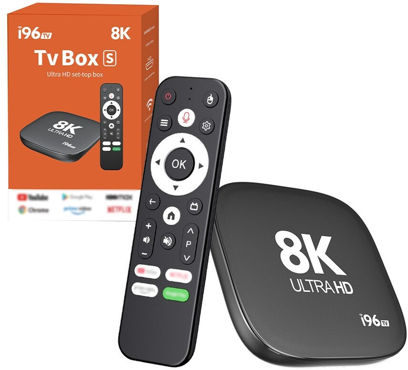 GADGETSWEAR I96 Onn Android TV Box, 8K Decoder, Voice Remote, WiFi OTT Support Set-Top Box Media Streaming Device(Black)