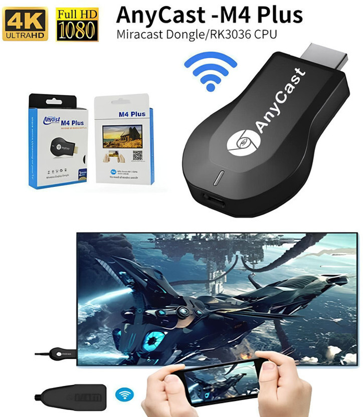 Clairbell D24_Anycast Ultra HD Wireless Miracast HDMI Dongle for Screen Mirroring Media Streaming Device(Black)