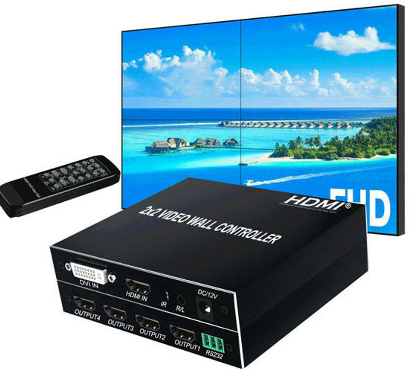 microware 2x2 Video Wall Controller Splitter 1 HDMI/DVI Input 4 HDMI Output RS232 Control Media Streaming Device(Black)