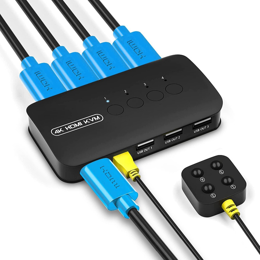 VOOCME 4K HDMI KVM Switch, 4 Port HDMI USB Switch Media Streaming Device(Black)