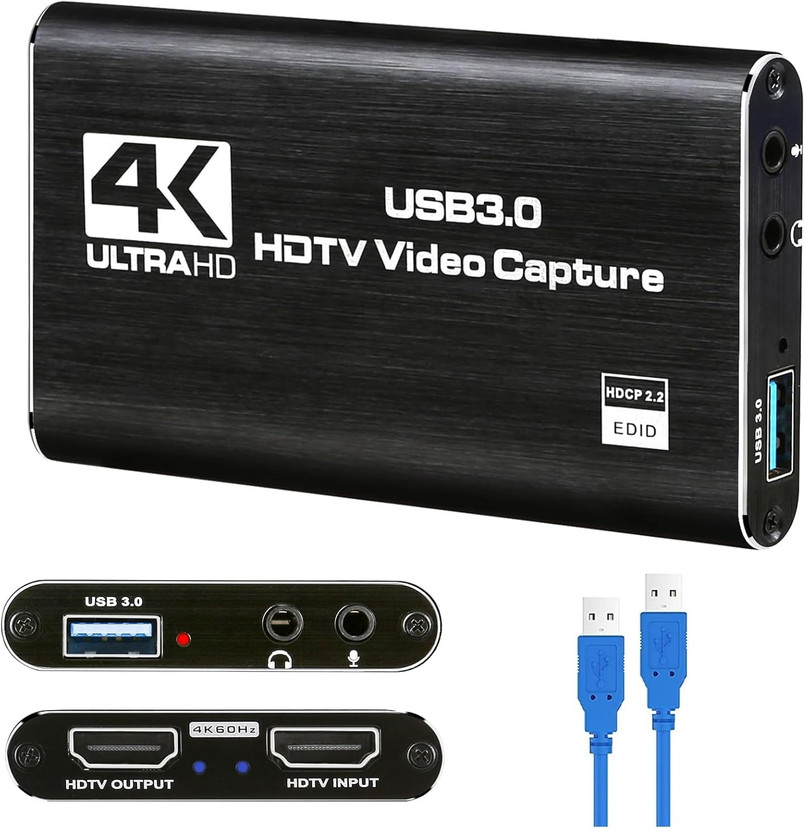 microware HDMI Video Capture Card, HDMI to USB 3.0 Capture Device for Gaming, Streaming or Live Broadcasting Compatible with OBS Linux, Mac OS, Windows 7/8/10 (USB 3.0-HD-Loop) Media Streaming Device(Black)