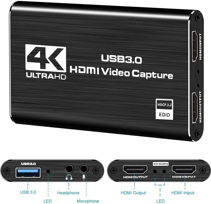 microware 4K UltraHD HDMI USB 3.0 Video Capture for Gaming/Live Streaming/Video Conference Media Streaming Device(Black)