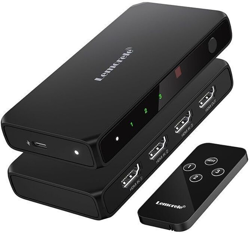 Lemorele 4K HDMI Switch 3 in 1 Out HDMI Splitte Triple Selector with Remote Control G99 Media Streaming Device(Black)