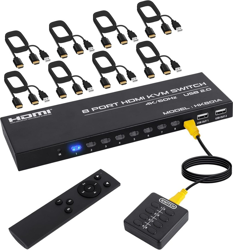 RuhZa RuhZa 8 Port HDMI KVM Switch for 8 Computers Share 1 Monitor, 4K@60Hz 8 in 1 Out Media Streaming Device(Black) - Flipkart Deal
