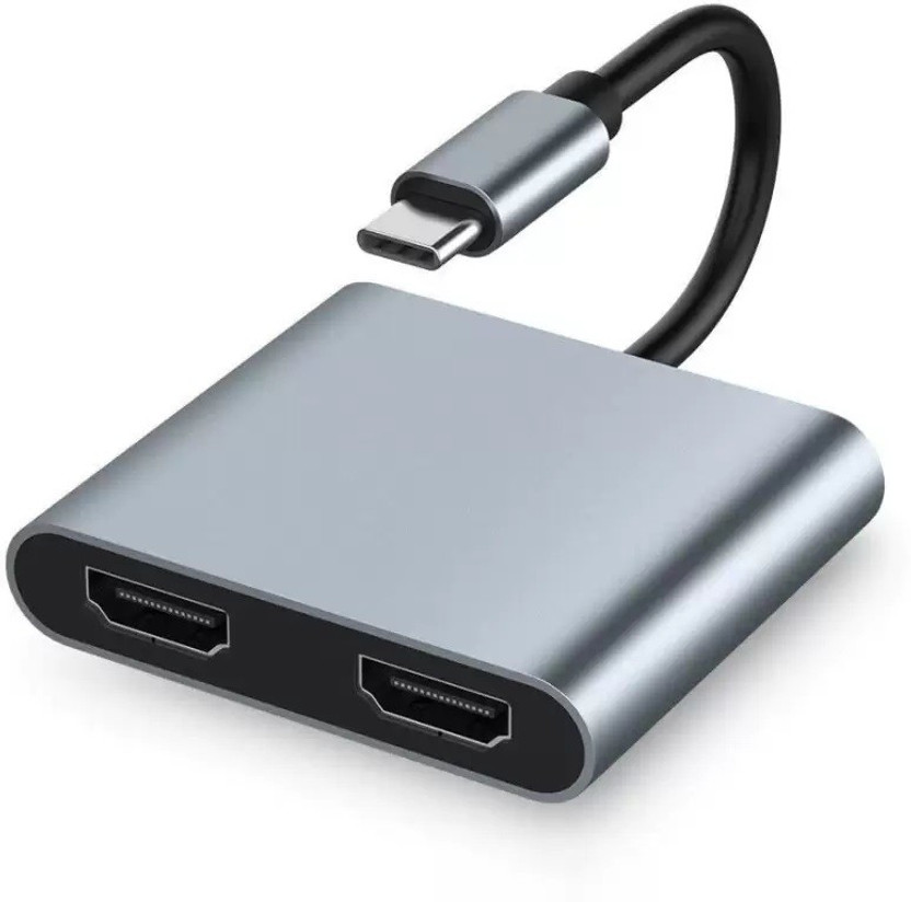 VOOCME USB C to Dual HDMI Adapter 2 IN 1 4K @60hz,Type C to HDMI Converter for MacBook Media Streaming Device(Gray)