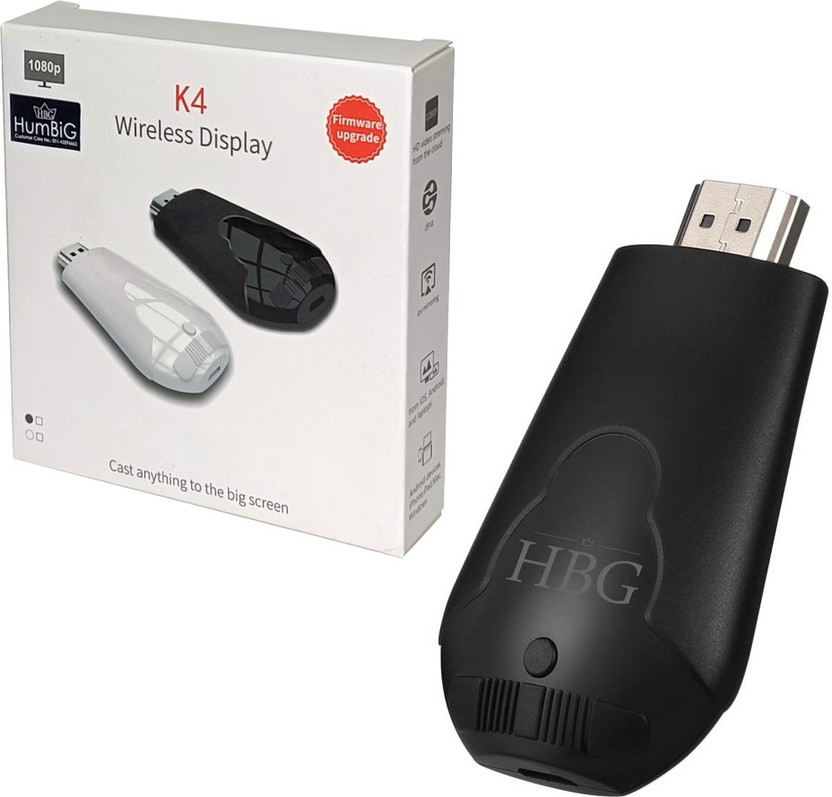 HumBiG ™K4 Wireless WiFi Display Dongle Receiver 1080P HD Interface TV Stick for Smart Media Streaming Device(Black)
