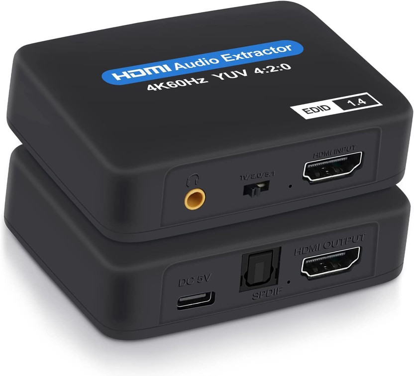 Etzin HDMI Audio Extractor, 4K @ 60Hz HDMI to HDMI + Optical Toslink Support 1080P Media Streaming Device(3D Compatible with Apple TV, Fire Stick, MI Box,Xbox, Black, EPL-876H)