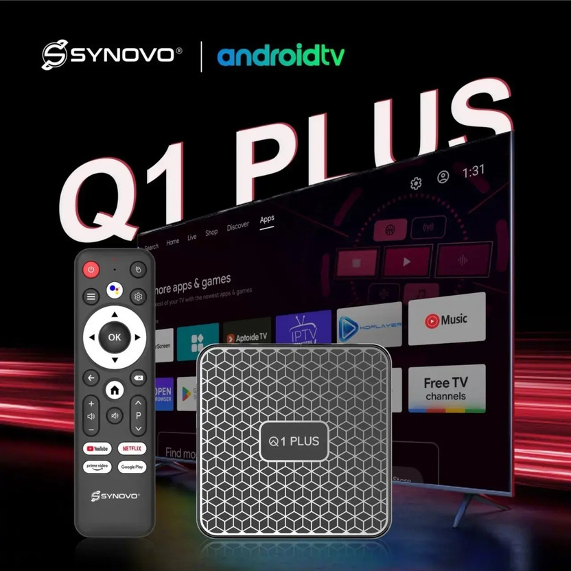 synovo Q1 Plus Android Media Player | 4+32GB Smooth performance for everyday Media Streaming Device(Black)