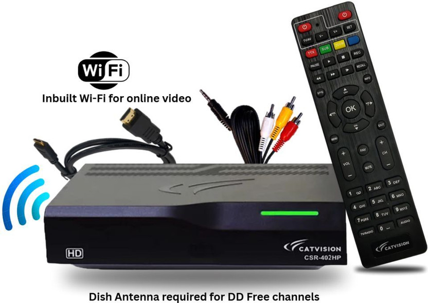 Catvision DD FreeDish DTH MPEG4 HD Set Top Box for 115+ FREE TV & WiFi Media Media Streaming Device(Black)