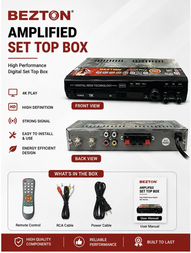 Bezton Amplified Free channel set top box Media Streaming Device(Black)