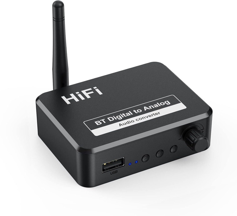 microware Bluetooth 5.1 Receiver Digital Optical Fiber Analog Audio Converter Media Streaming Device(Black)