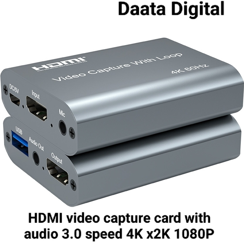 DAATA HDMI Video Capture With Audio & Loop 4K for Laptop PC TV DSLR Camera Media Streaming Device(Black)