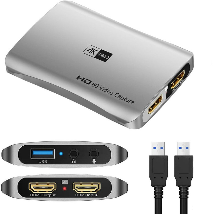 microware 4K HDMI Capture Card for Live Streaming and Video Conferencing Media Streaming Device(Grey)
