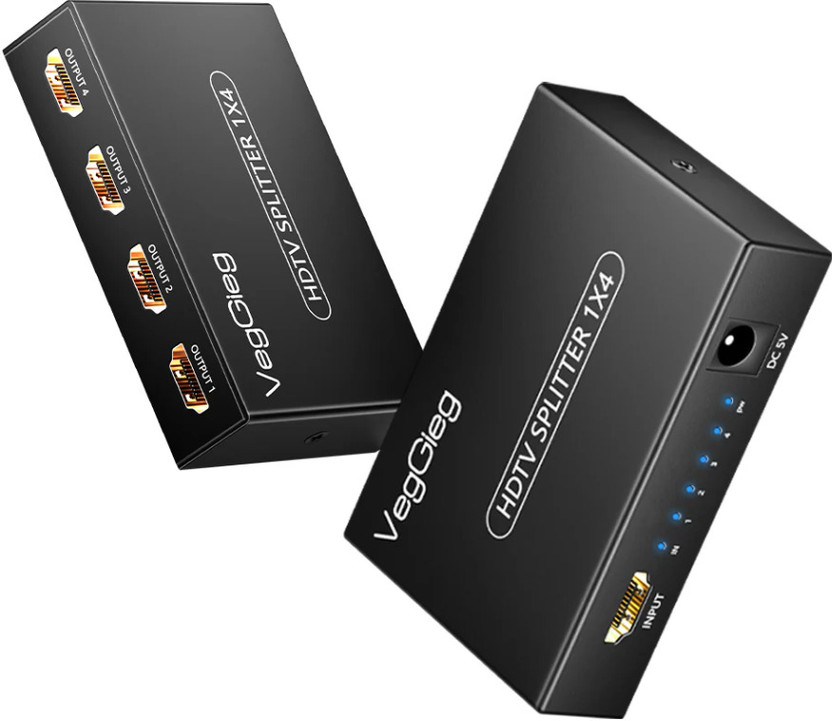 Veggieg x4 HDMI Splitter | 4K@30Hz Ultra HD Output | Multi-Screen HDMI Duplicator Media Streaming Device(Supports PS5, TV, Monitor, Projector, Fire Stick,Black)