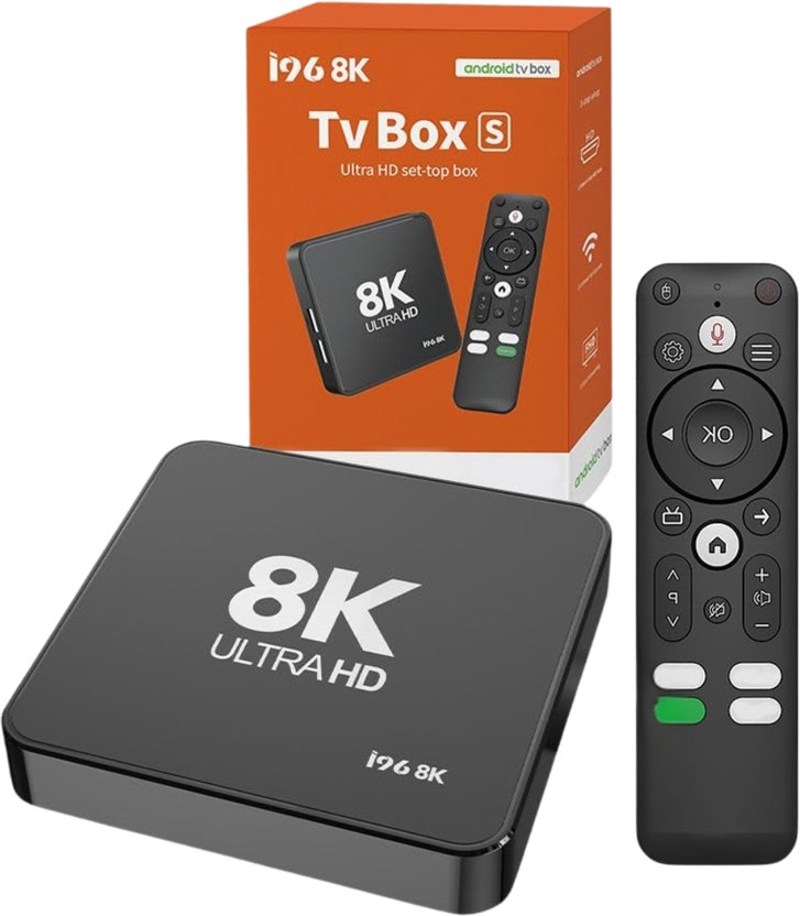 GADGETSWEAR I96 Onn Android TV Box, 8K Decoder, Voice Remote, WiFi OTT Support Set-Top Box Media Streaming Device(Black)