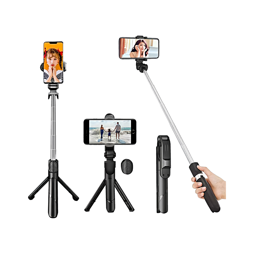 NAFA Portable Selfie Stick Tripod with Bluetooth Remote, Tripod Stand, Multifunctional Selfie Stick with Extendable Aluminium Monopod, 360 deg Rotation Phone Holder, Adjustable Grip Tripod Bluetooth Selfie Stick(Black, Remote Included)